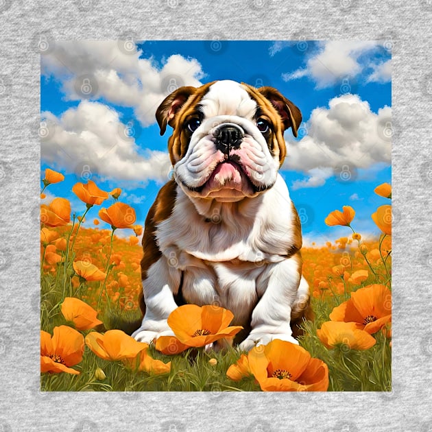 California Poppy English Bulldog Puppy by Doodle and Things